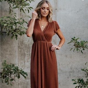 Baltic Born Athena bronze pleated dress size L NWT